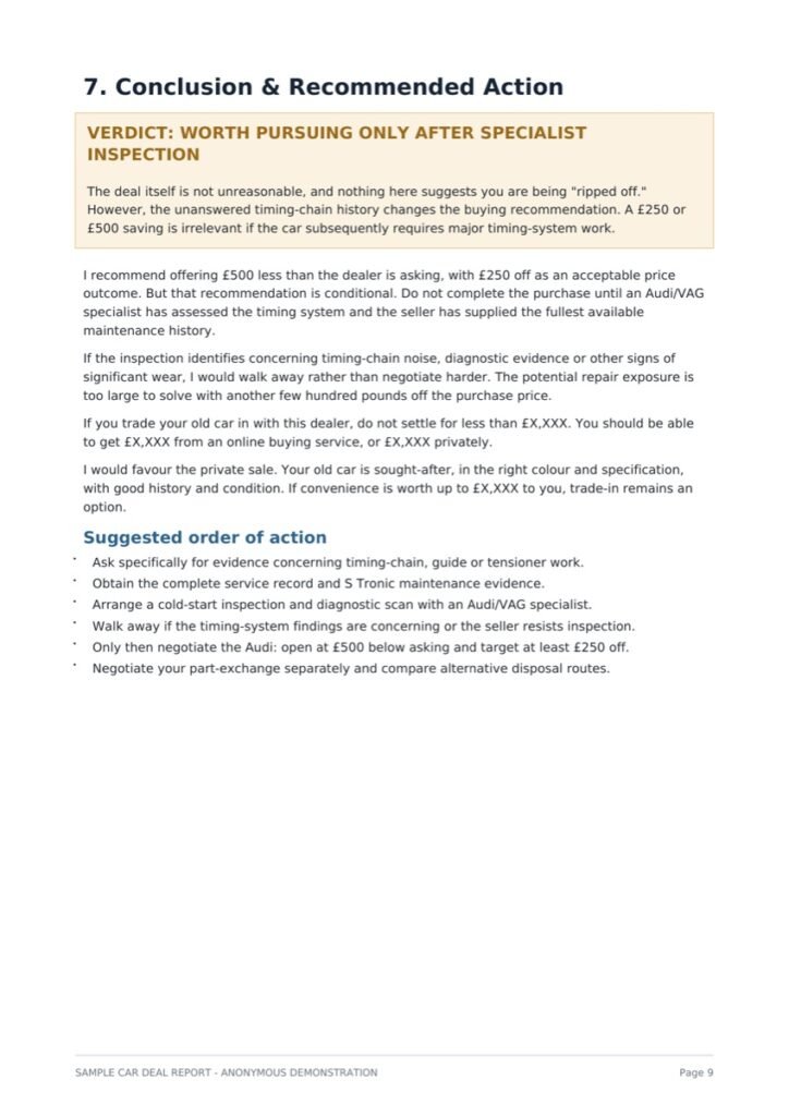 Sample report conclusion and recommended action page